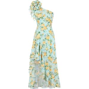 GRACE KARIN Womens Summer One Shoulder Sleeveless Dresses Floral Flowy Ruffle High Low Wedding Guest Maxi Sundresses(Blue Yellow)