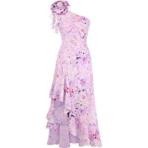 GRACE KARIN Womens Summer One Shoulder Sleeveless Dresses Floral Flowy Ruffle High Low Wedding Guest Maxi Sundresses(Light Purple)