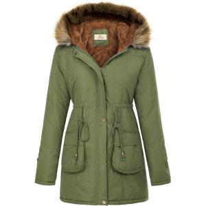 GRACE KARIN Women’s Winter Coats Fleece Parkas Anoraks Hooded Military Jacket Coats(Army Green)