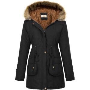 GRACE KARIN Women’s Winter Coats Fleece Parkas Anoraks Hooded Military Jacket Coats(Black)
