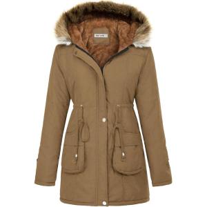 GRACE KARIN Women’s Winter Coats Fleece Parkas Anoraks Hooded Military Jacket Coats(Camel)