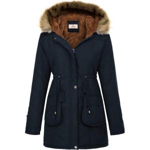 GRACE KARIN Women’s Winter Coats Fleece Parkas Anoraks Hooded Military Jacket Coats(Dark Blue)