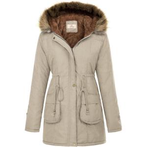 GRACE KARIN Women’s Winter Coats Fleece Parkas Anoraks Hooded Military Jacket Coats(Gray Apricot)