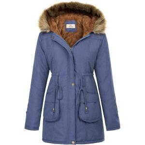 GRACE KARIN Women’s Winter Coats Fleece Parkas Anoraks Hooded Military Jacket Coats(Navy Blue)