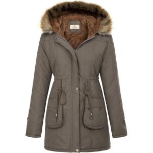 GRACE KARIN Women’s Winter Coats Fleece Parkas Anoraks Hooded Military Jacket Coats(Nutmeg)