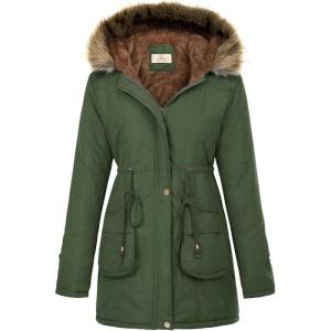 GRACE KARIN Women’s Winter Coats Fleece Parkas Anoraks Hooded Military Jacket Coats(Olive Green)