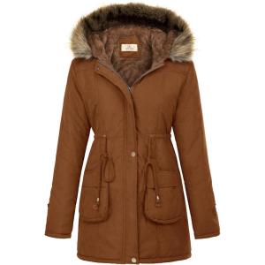 GRACE KARIN Women’s Winter Coats Fleece Parkas Anoraks Hooded Military Jacket Coats(Reddish Brown)