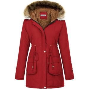 GRACE KARIN Women’s Winter Coats Fleece Parkas Anoraks Hooded Military Jacket Coats(Strong Red)