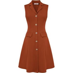 GRACE KARIN Work Dresses for Women 2026 Sleeveless Button Business Midi Dress Notch Lapel V Neck Formal Office A Line Dresses(Orange)