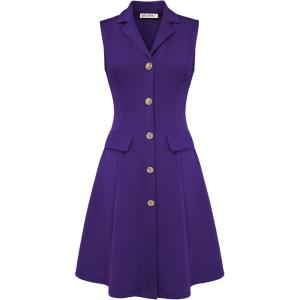 GRACE KARIN Work Dresses for Women 2026 Sleeveless Button Business Midi Dress Notch Lapel V Neck Formal Office A Line Dresses(Purple)