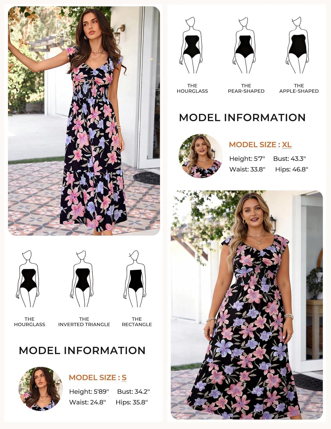 imageGRACE KARIN 2026 Summer Boho Maxi Dresses for Women Ruffle Sleeve Floral Dress Flowy Aline Wedding Guest Dress with PocketBlack Red Purple