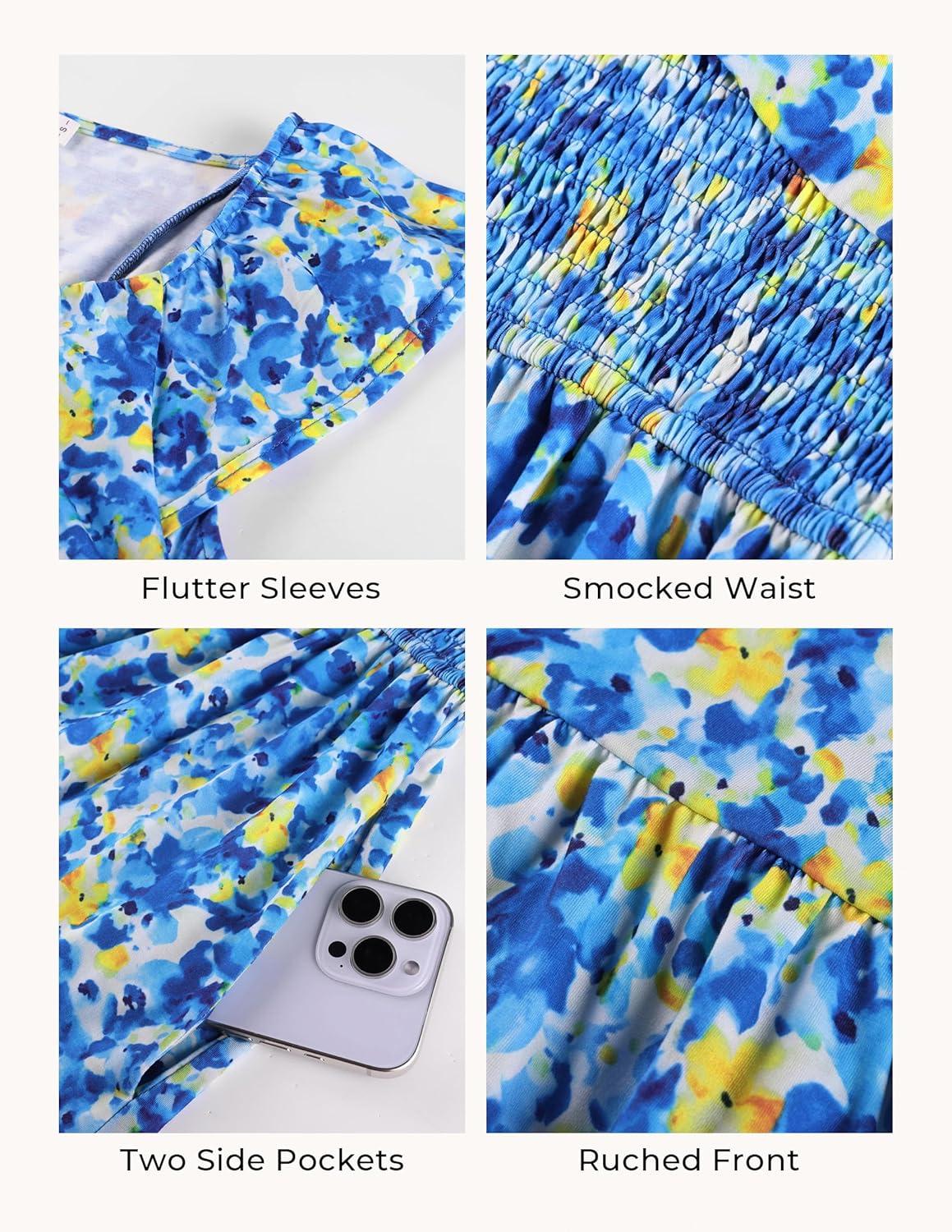 imageGRACE KARIN 2026 Summer Boho Maxi Dresses for Women Ruffle Sleeve Floral Dress Flowy Aline Wedding Guest Dress with PocketBlue Yellow