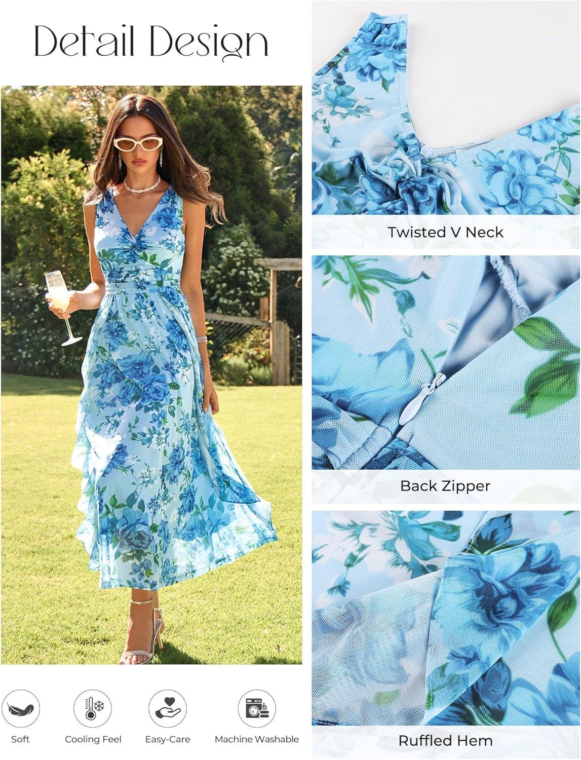 imageGRACE KARIN Womens Summer Sleeveless Maxi Dress V Neck Floral Wedding Guest Dress A Line Ruffle Beach Vacation ClothesBlue Floral