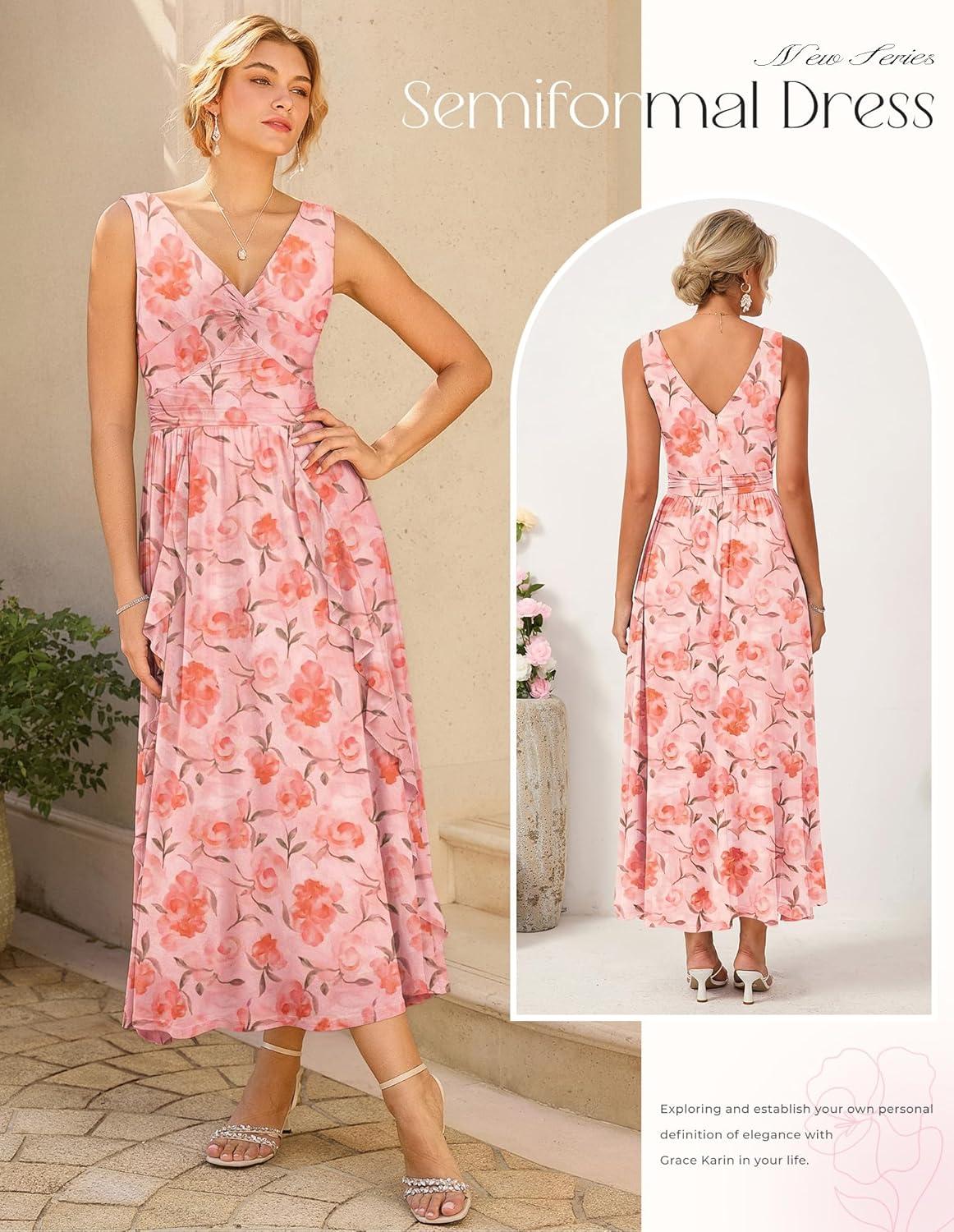 imageGRACE KARIN Womens Summer Sleeveless Maxi Dress V Neck Floral Wedding Guest Dress A Line Ruffle Beach Vacation ClothesOrange Floral