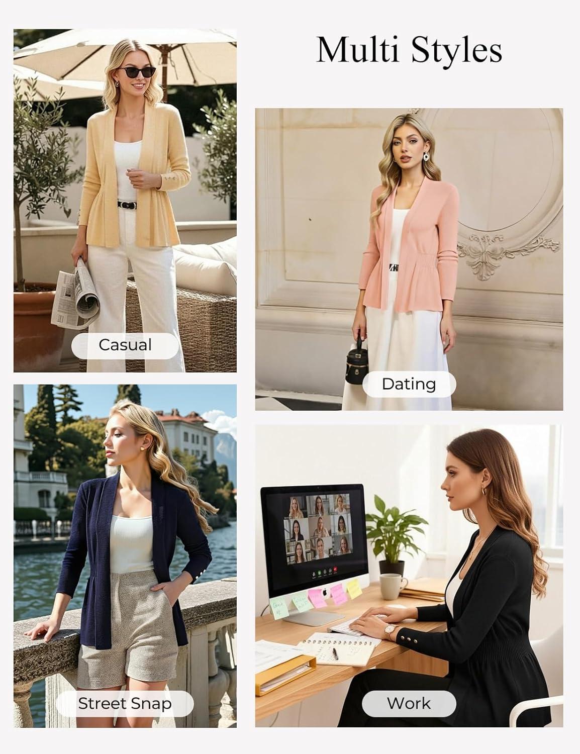 imageGRACE KARIN Cardigan for Women Trendy Lightweight Knit Sweaters Open Front Peplum Tops 2026 Spring OutfitsApricot