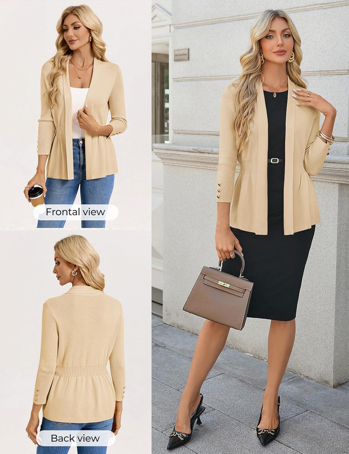 imageGRACE KARIN Cardigan for Women Trendy Lightweight Knit Sweaters Open Front Peplum Tops 2026 Spring OutfitsApricot