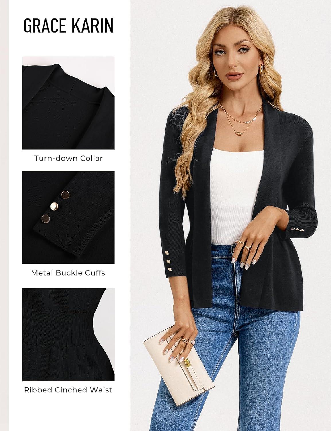 imageGRACE KARIN Cardigan for Women Trendy Lightweight Knit Sweaters Open Front Peplum Tops 2026 Spring OutfitsBlack