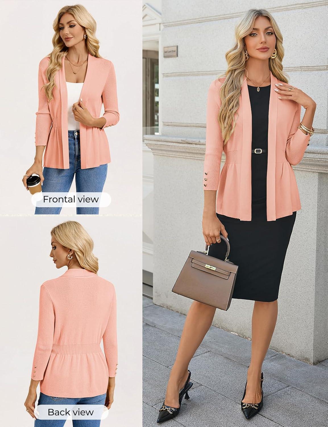 imageGRACE KARIN Cardigan for Women Trendy Lightweight Knit Sweaters Open Front Peplum Tops 2026 Spring OutfitsLight Pink