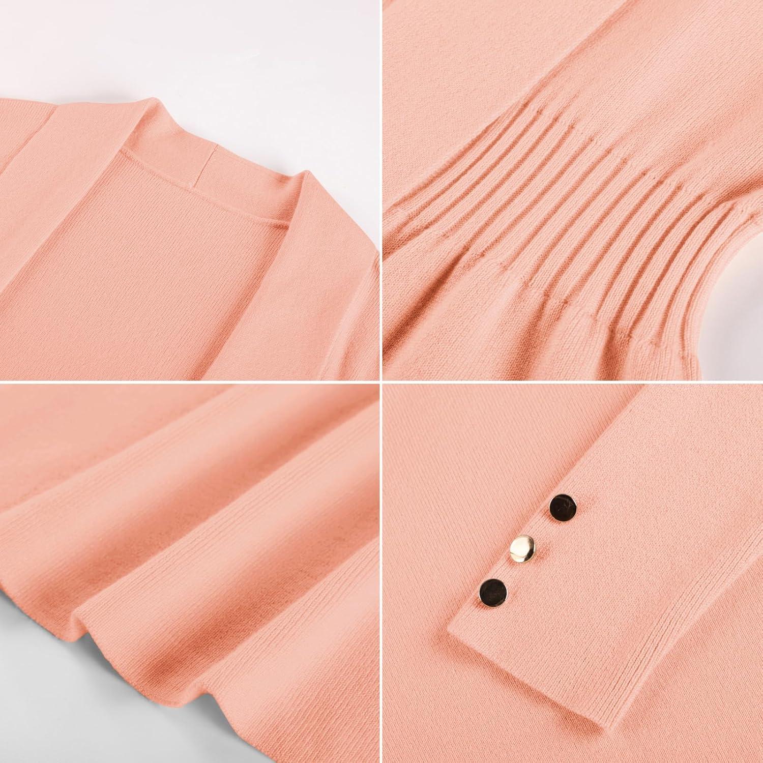 imageGRACE KARIN Cardigan for Women Trendy Lightweight Knit Sweaters Open Front Peplum Tops 2026 Spring OutfitsLight Pink