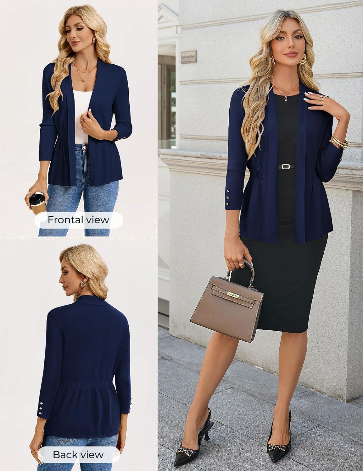 imageGRACE KARIN Cardigan for Women Trendy Lightweight Knit Sweaters Open Front Peplum Tops 2026 Spring OutfitsNavy Blue