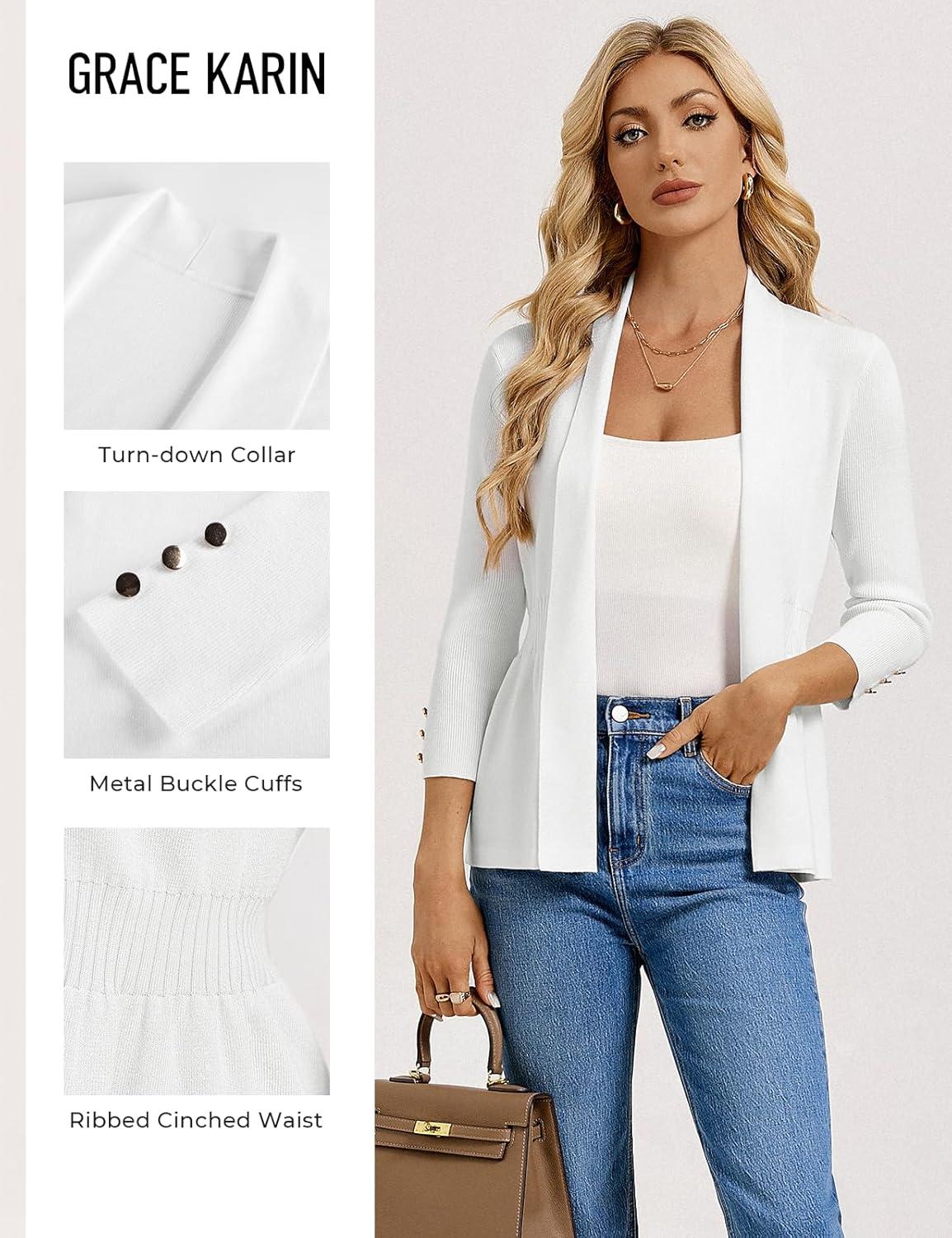 imageGRACE KARIN Cardigan for Women Trendy Lightweight Knit Sweaters Open Front Peplum Tops 2026 Spring OutfitsWhite