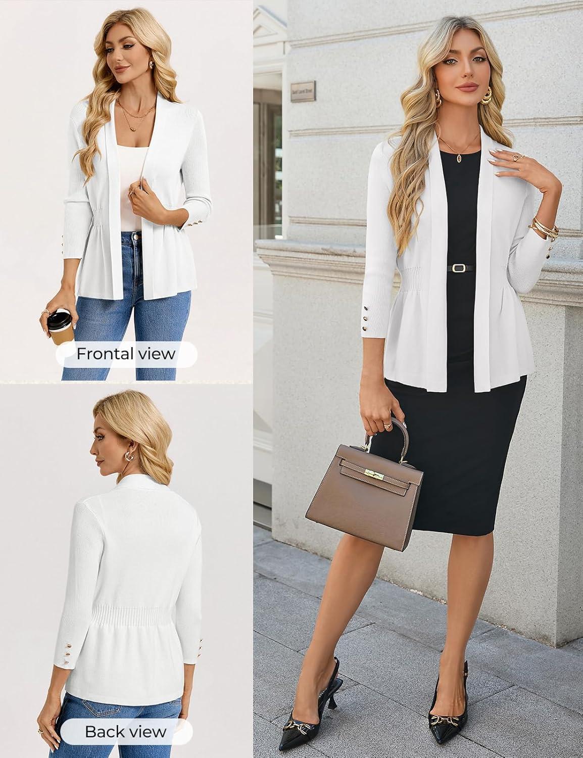 imageGRACE KARIN Cardigan for Women Trendy Lightweight Knit Sweaters Open Front Peplum Tops 2026 Spring OutfitsWhite