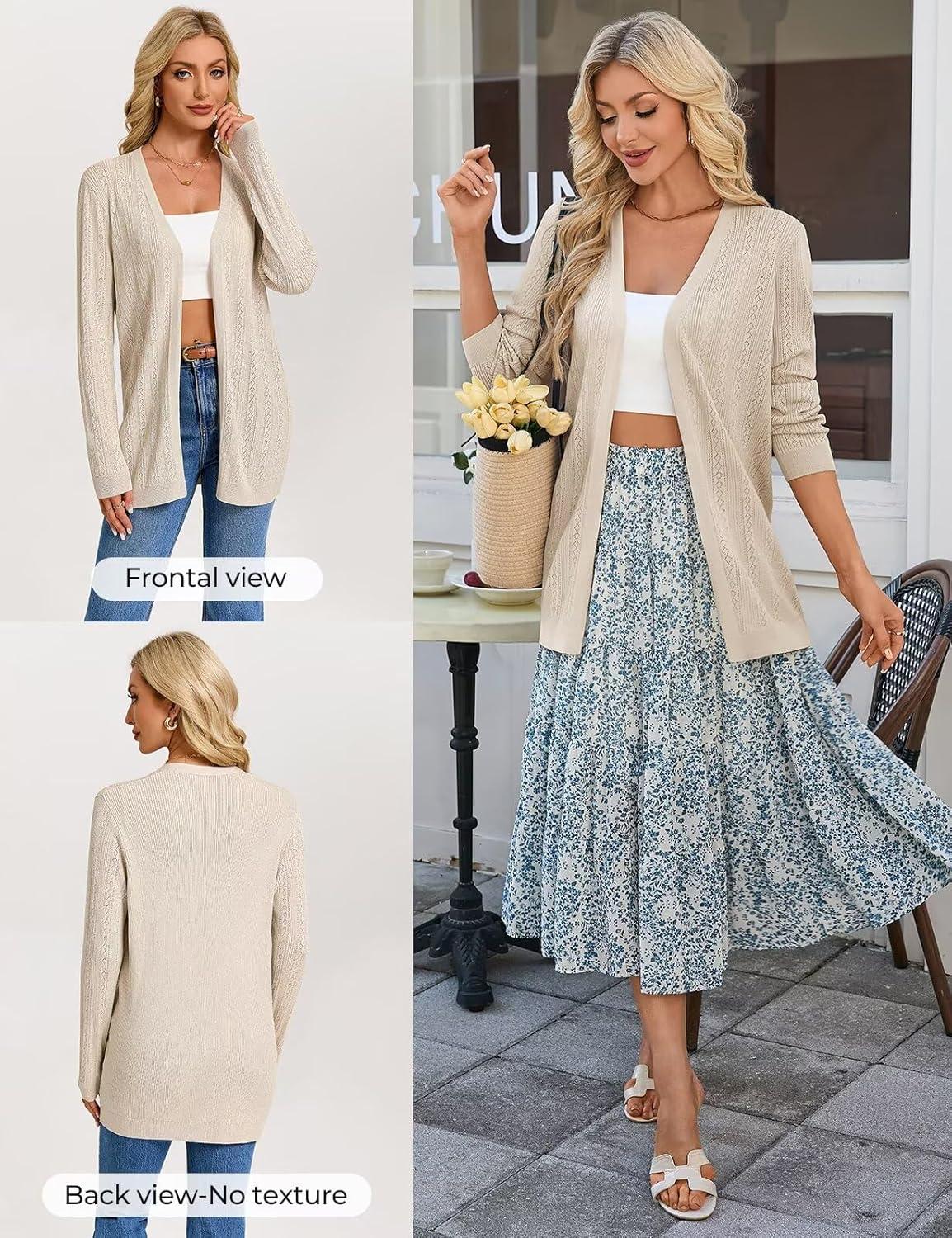 imageGRACE KARIN Long Cardigans for Women Lightweight Open Front Cardigan Trendy 2026 Crochet Casual Spring Vacation OutfitsApricot