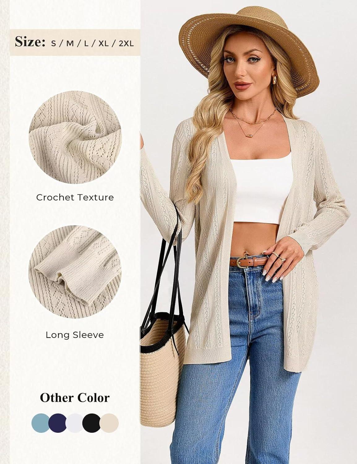 imageGRACE KARIN Long Cardigans for Women Lightweight Open Front Cardigan Trendy 2026 Crochet Casual Spring Vacation OutfitsApricot