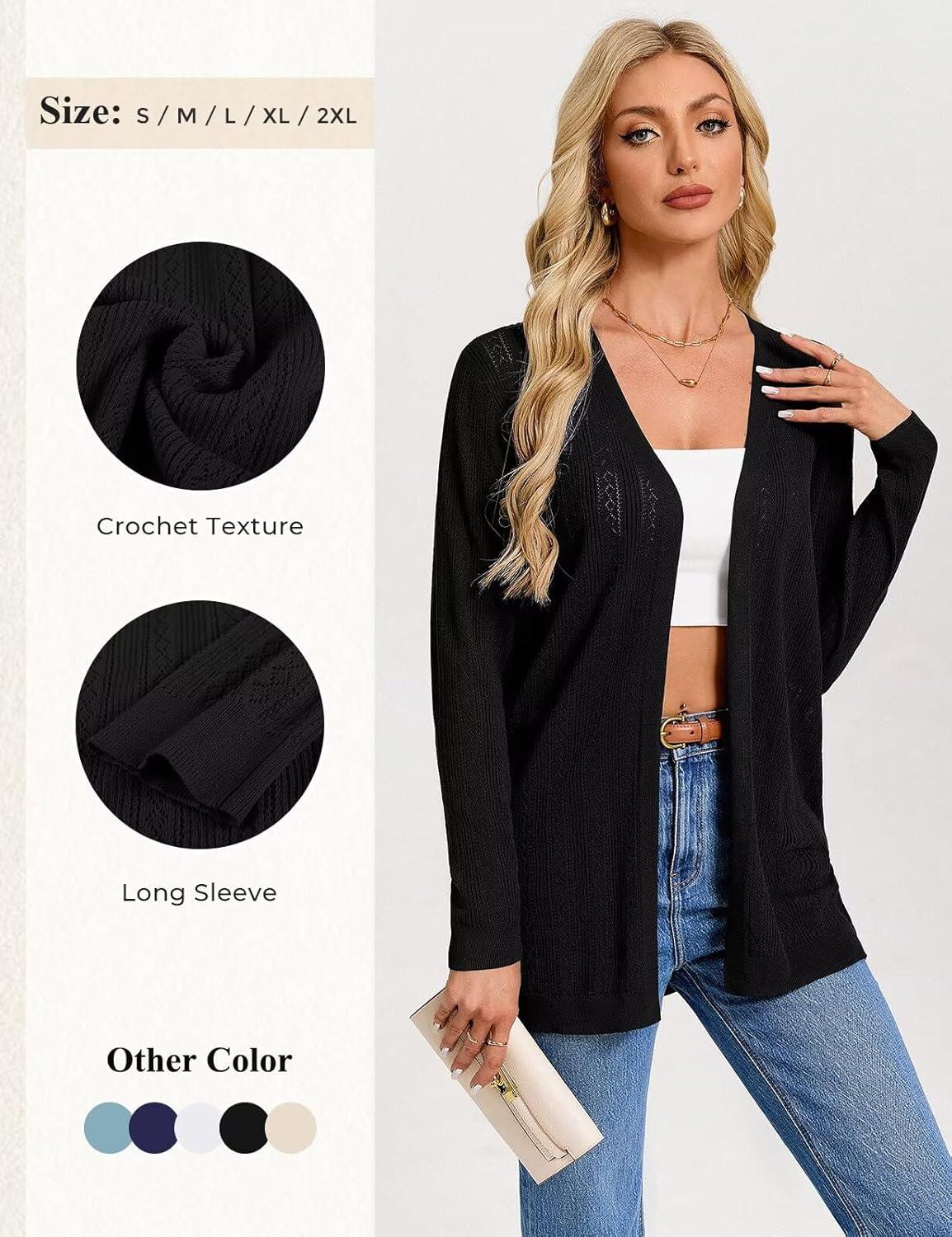 imageGRACE KARIN Long Cardigans for Women Lightweight Open Front Cardigan Trendy 2026 Crochet Casual Spring Vacation OutfitsBlack