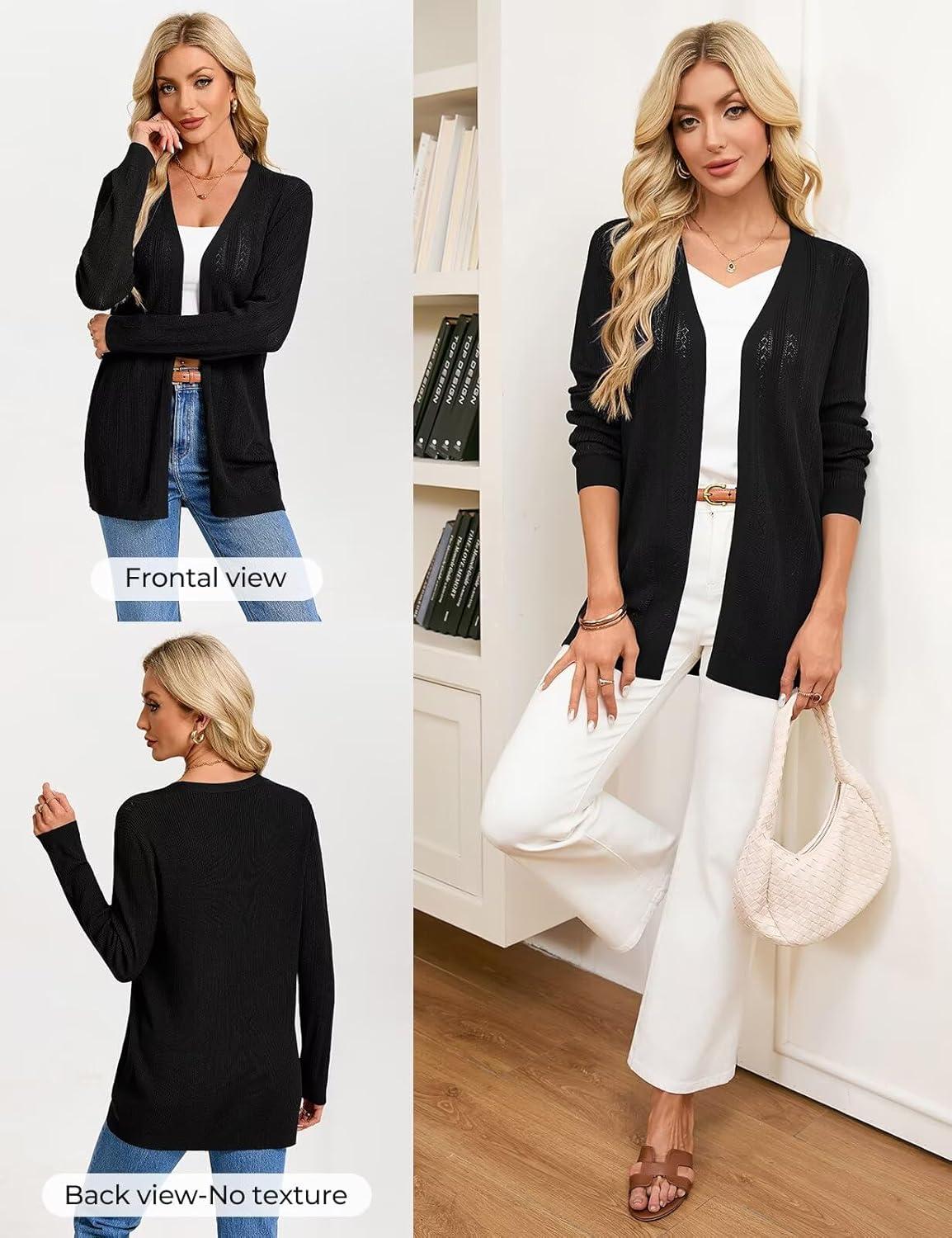 imageGRACE KARIN Long Cardigans for Women Lightweight Open Front Cardigan Trendy 2026 Crochet Casual Spring Vacation OutfitsBlack