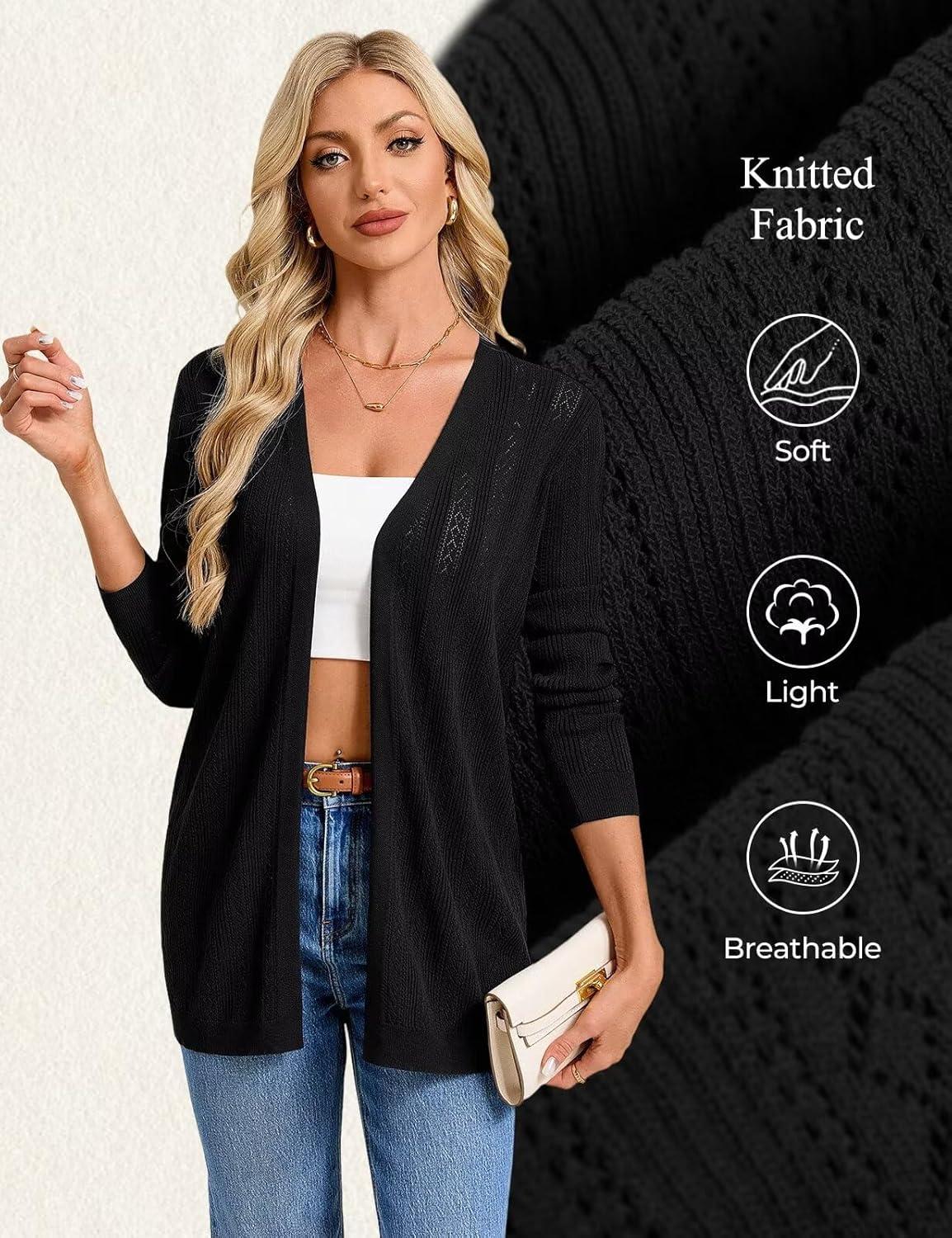imageGRACE KARIN Long Cardigans for Women Lightweight Open Front Cardigan Trendy 2026 Crochet Casual Spring Vacation OutfitsBlack