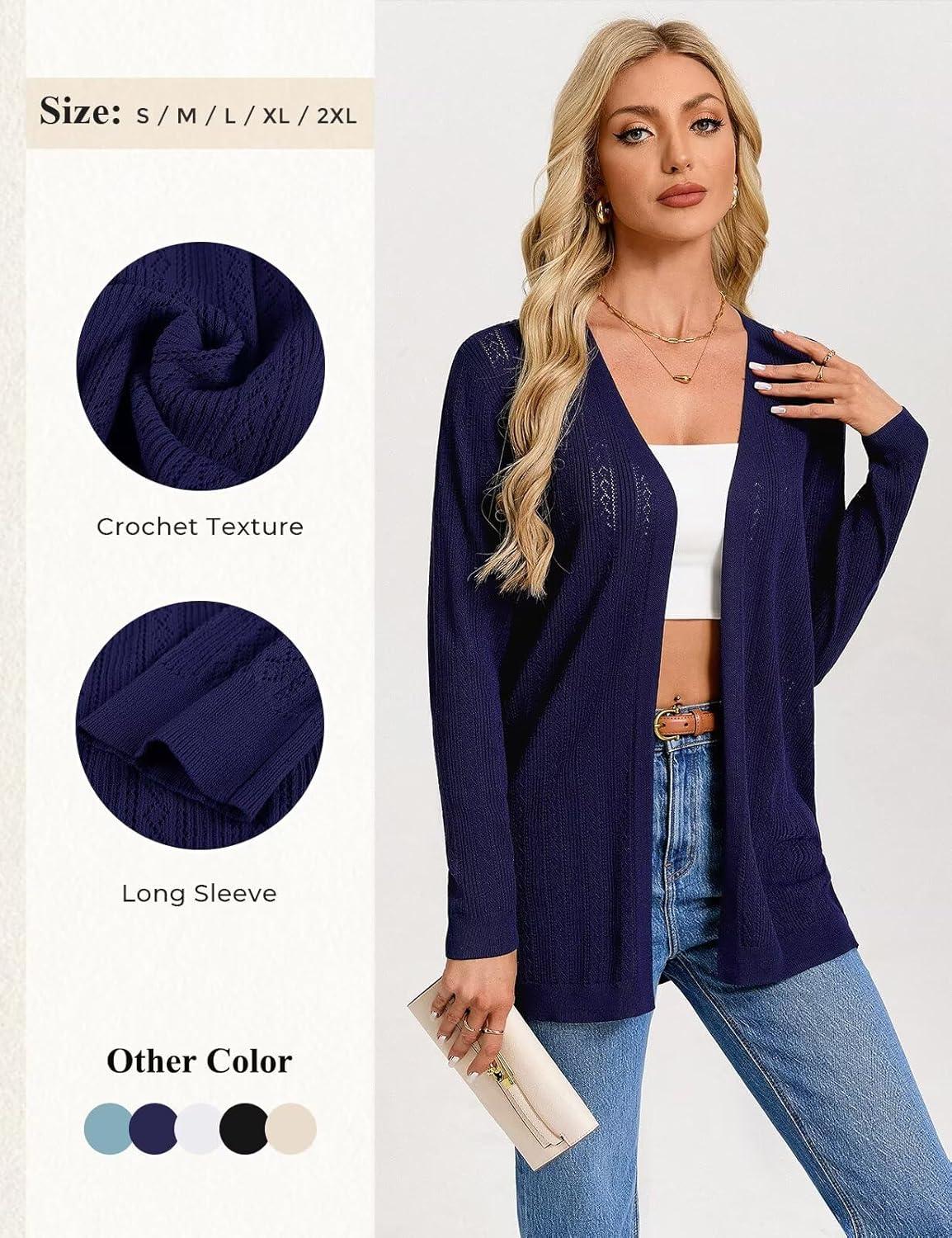 imageGRACE KARIN Long Cardigans for Women Lightweight Open Front Cardigan Trendy 2026 Crochet Casual Spring Vacation OutfitsNavy Blue