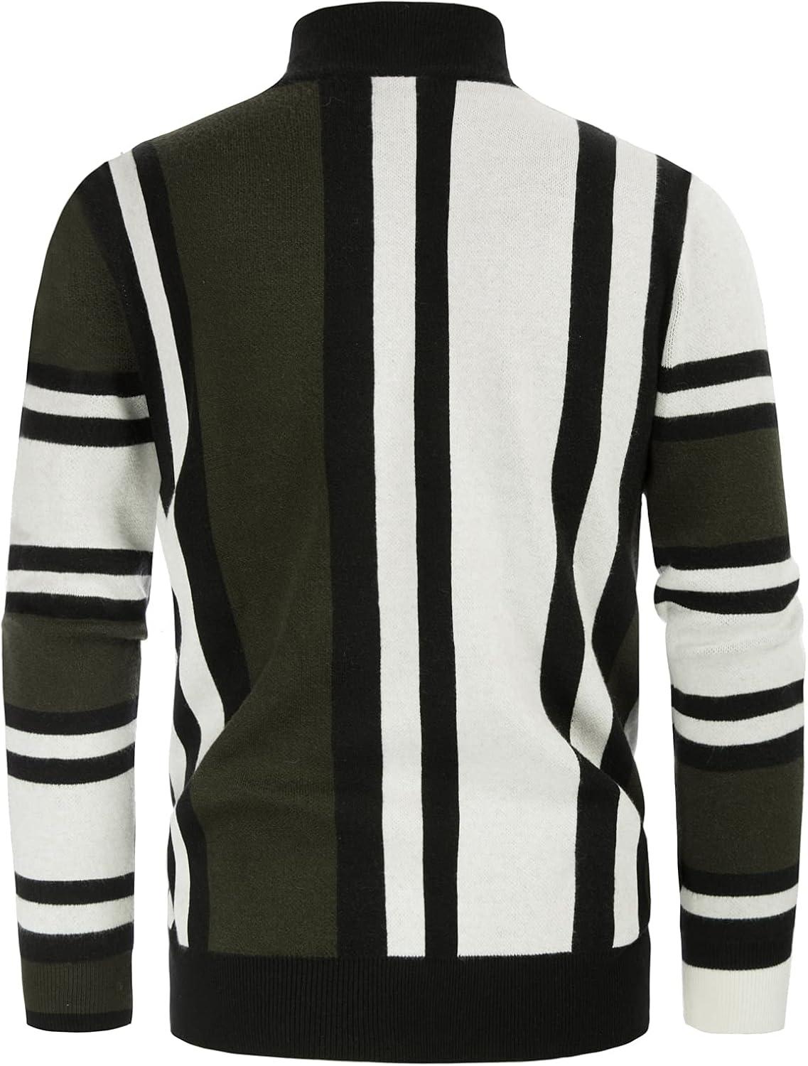 imageGRACE KARIN Mens Sweater Turtleneck Striped Pullover Fashion Christmas SweaterArmy Green
