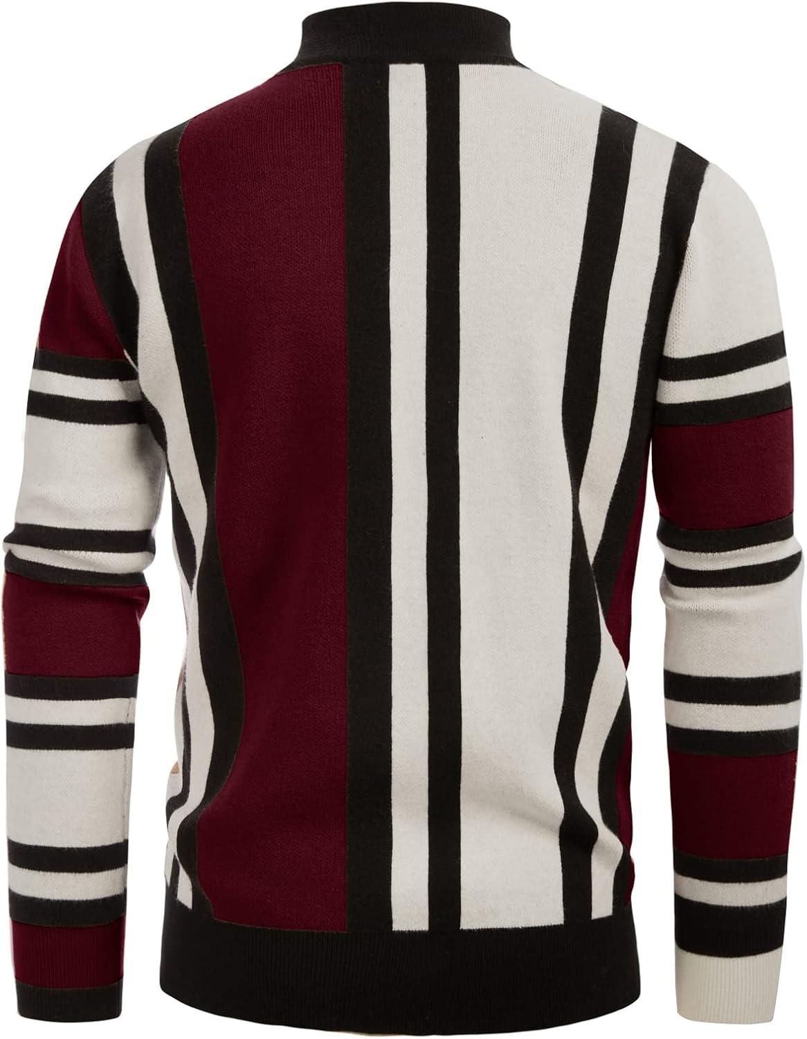 imageGRACE KARIN Mens Sweater Turtleneck Striped Pullover Fashion Christmas SweaterBeige