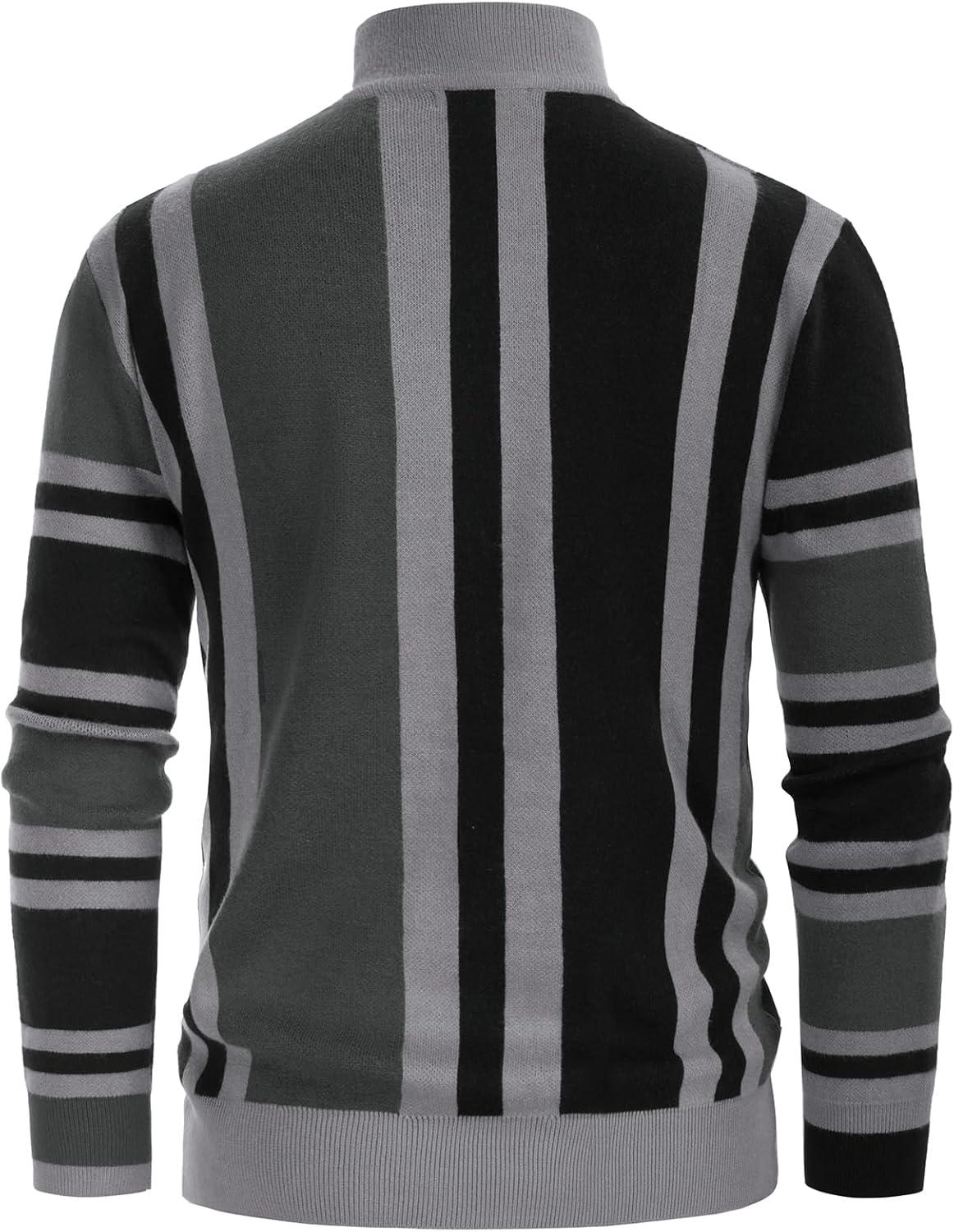 imageGRACE KARIN Mens Sweater Turtleneck Striped Pullover Fashion Christmas SweaterBlack
