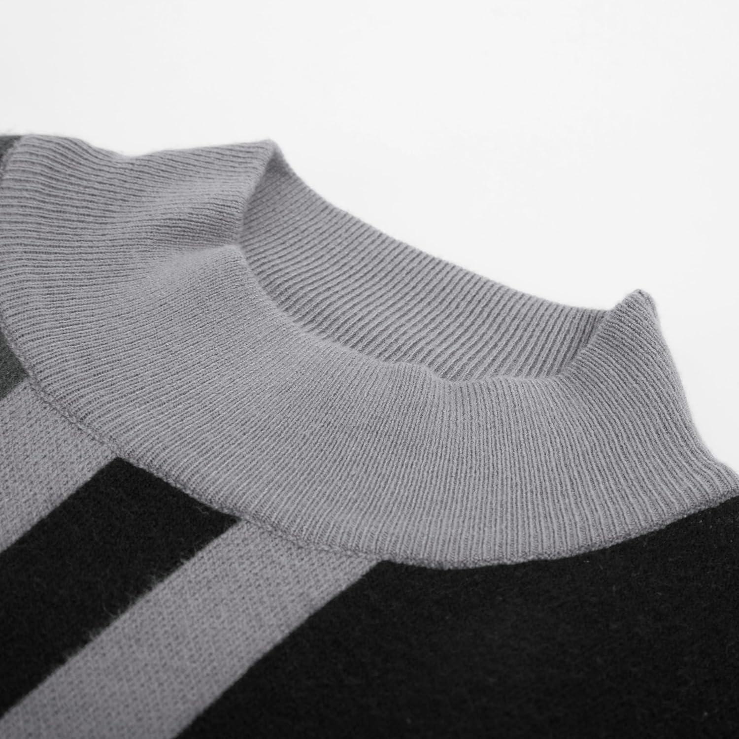 imageGRACE KARIN Mens Sweater Turtleneck Striped Pullover Fashion Christmas SweaterBlack