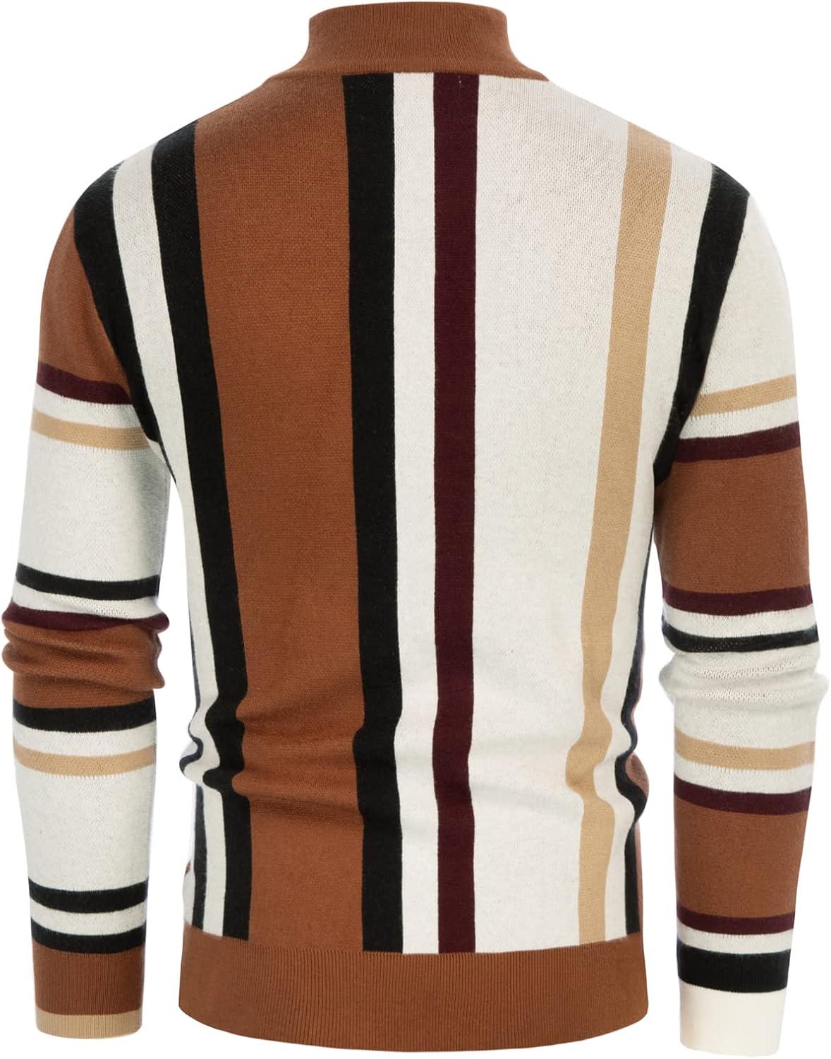 imageGRACE KARIN Mens Sweater Turtleneck Striped Pullover Fashion Christmas SweaterBlacka