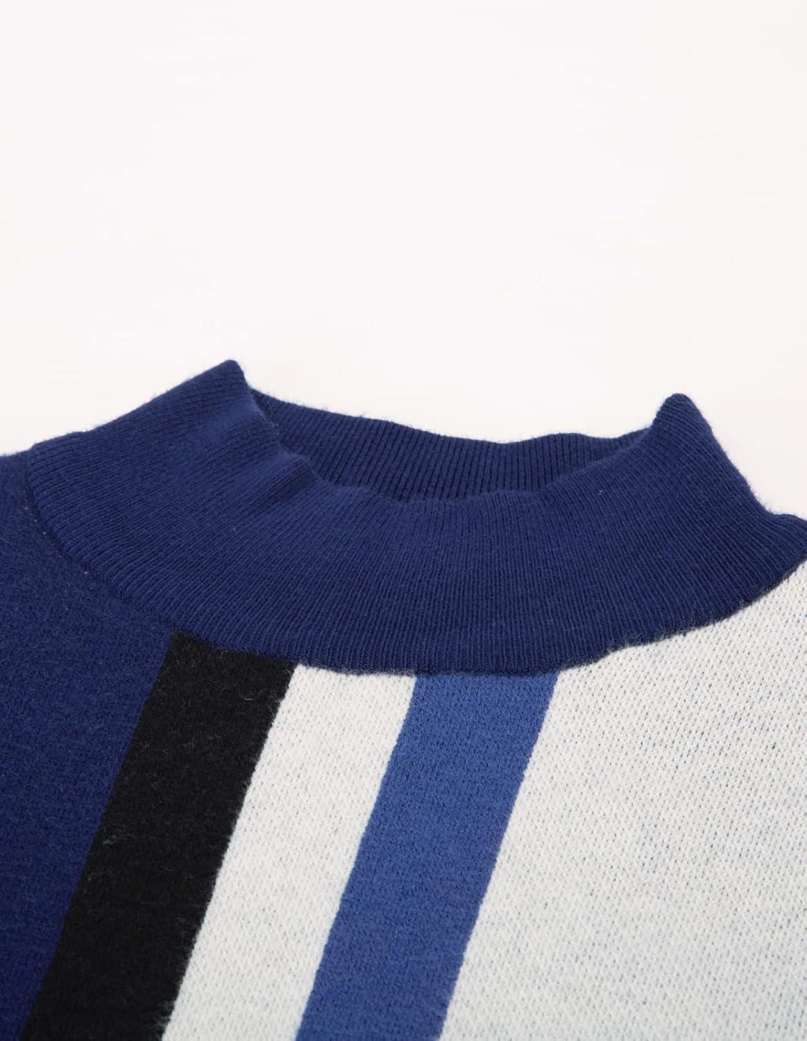 imageGRACE KARIN Mens Sweater Turtleneck Striped Pullover Fashion Christmas SweaterBlue