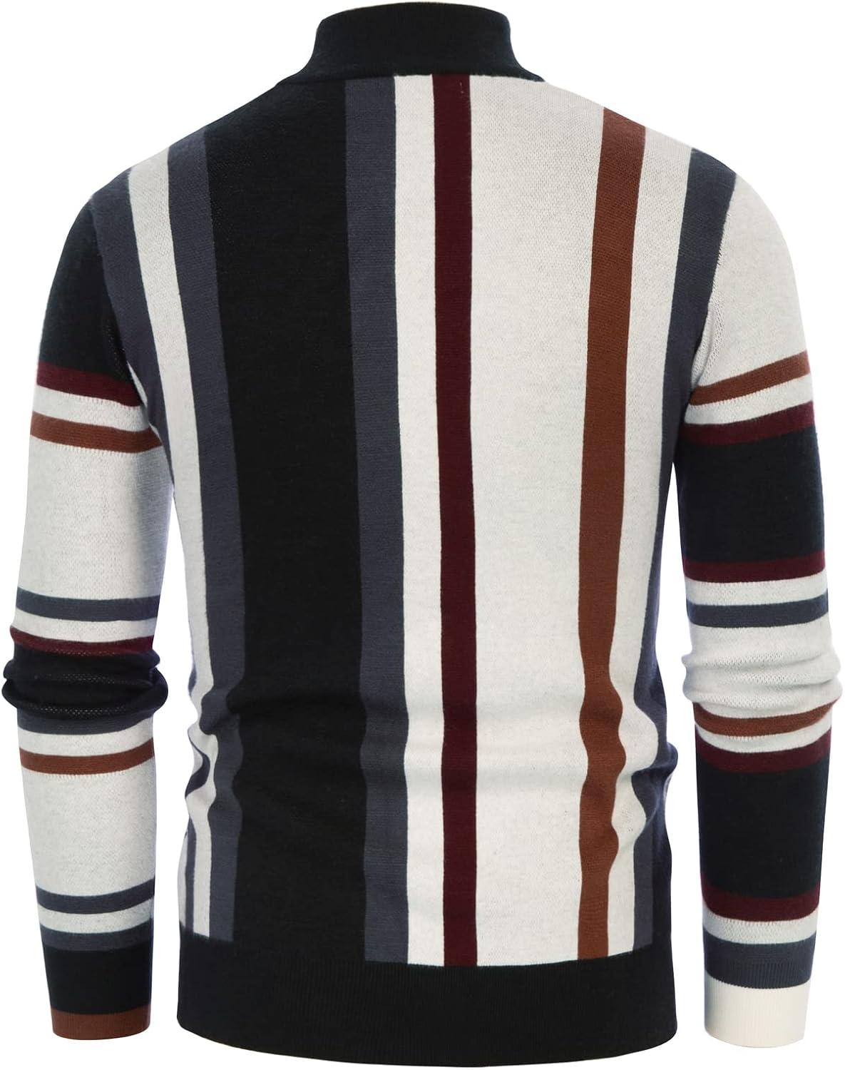 imageGRACE KARIN Mens Sweater Turtleneck Striped Pullover Fashion Christmas SweaterCoffee