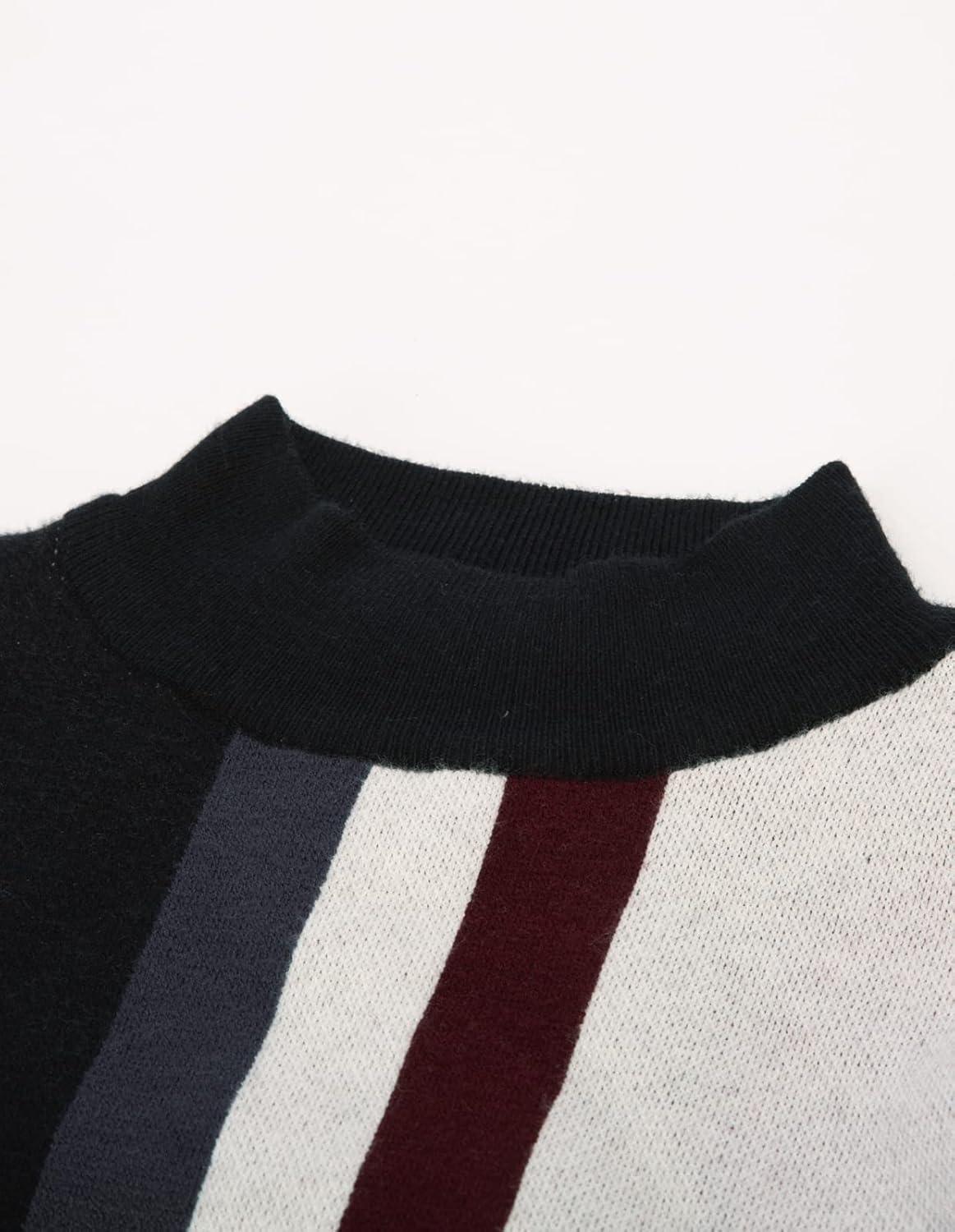 imageGRACE KARIN Mens Sweater Turtleneck Striped Pullover Fashion Christmas SweaterCoffee