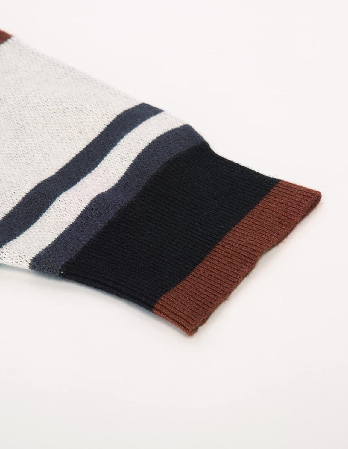 imageGRACE KARIN Mens Sweater Turtleneck Striped Pullover Fashion Christmas SweaterCoffee