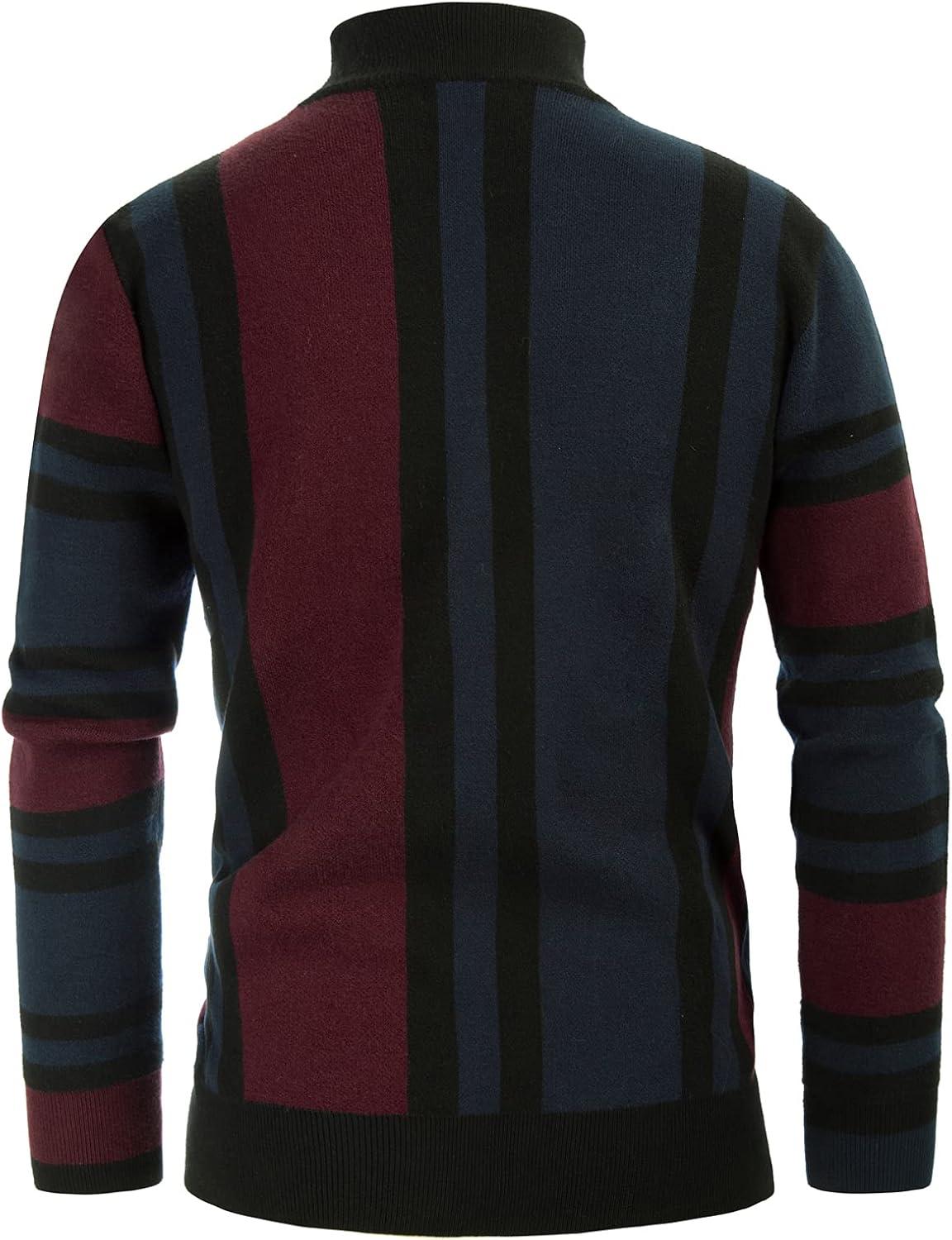 imageGRACE KARIN Mens Sweater Turtleneck Striped Pullover Fashion Christmas SweaterWine