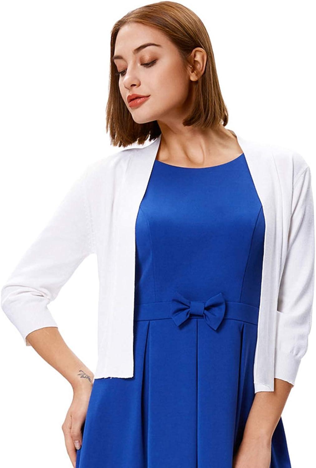 imageGRACE KARIN Women Cardigan Sweaters Lightweight Knit Cropped Cardigans Trendy 34 Sleeve Shrug Bolero S3XL10white