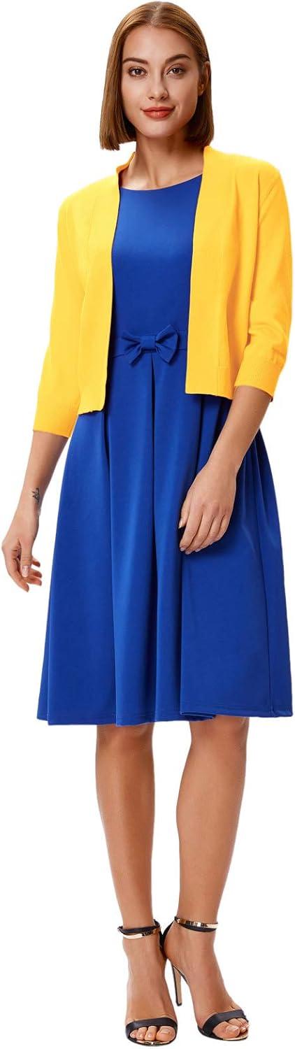 imageGRACE KARIN Women Cardigan Sweaters Lightweight Knit Cropped Cardigans Trendy 34 Sleeve Shrug Bolero S3XL12yellow