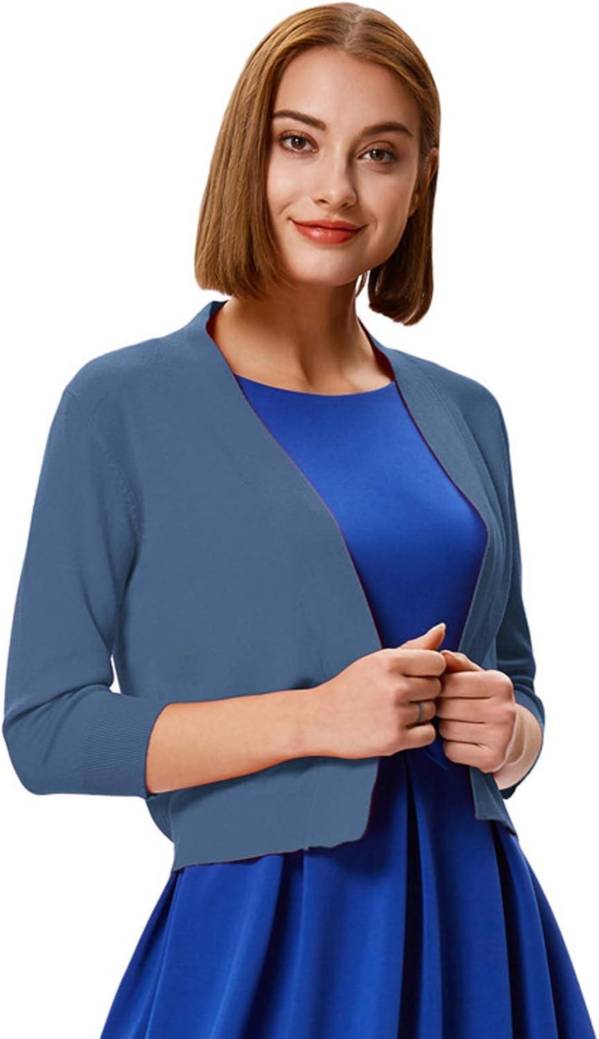 imageGRACE KARIN Women Cardigan Sweaters Lightweight Knit Cropped Cardigans Trendy 34 Sleeve Shrug Bolero S3XLAir Force Blue