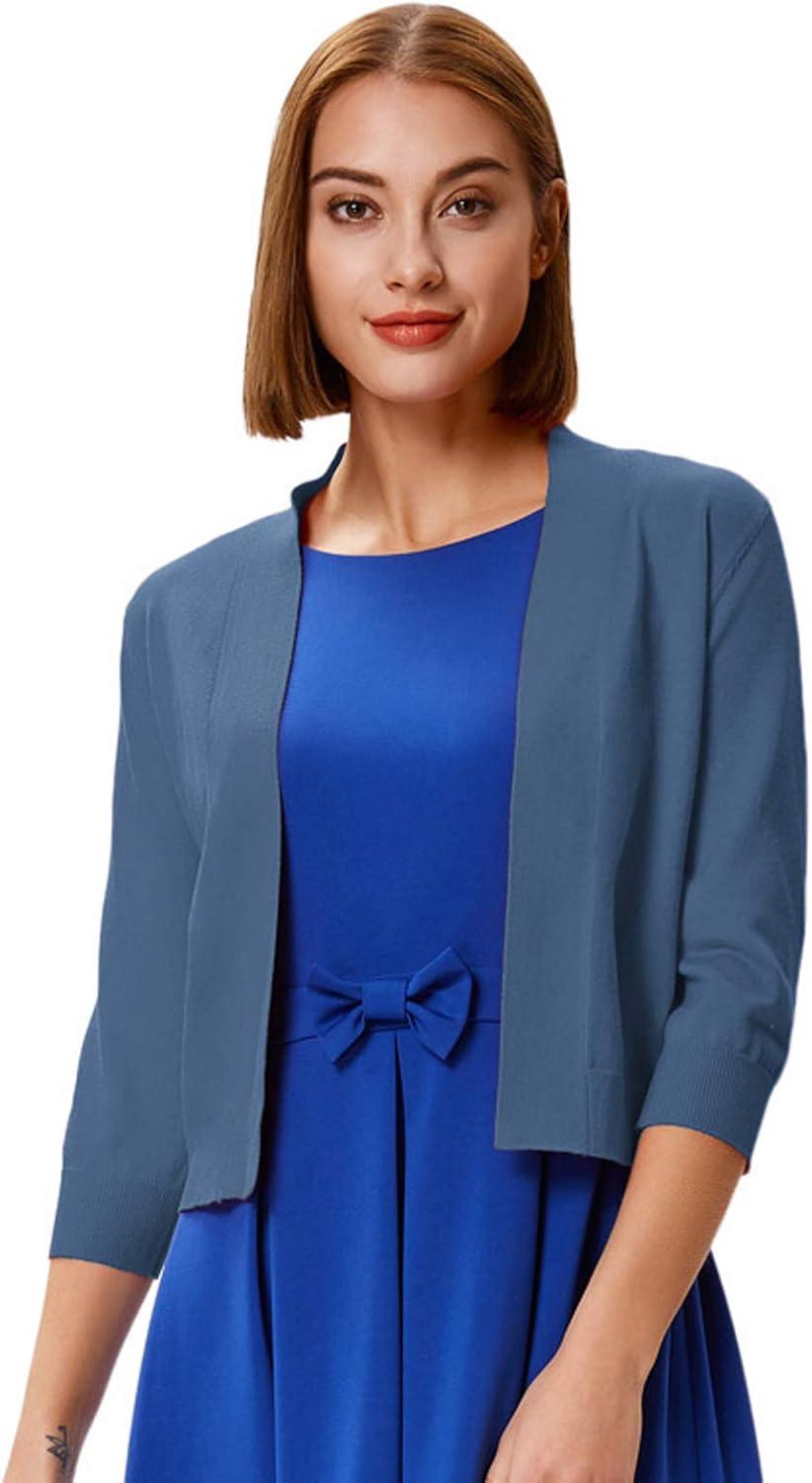 imageGRACE KARIN Women Cardigan Sweaters Lightweight Knit Cropped Cardigans Trendy 34 Sleeve Shrug Bolero S3XLAir Force Blue