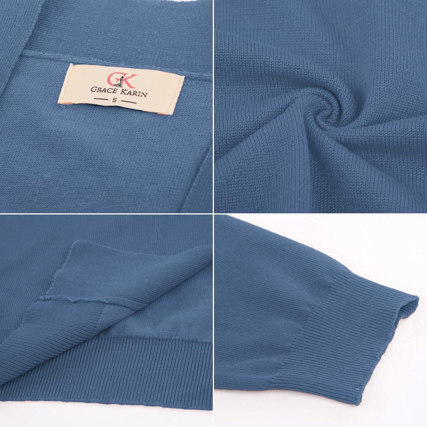 imageGRACE KARIN Women Cardigan Sweaters Lightweight Knit Cropped Cardigans Trendy 34 Sleeve Shrug Bolero S3XLAir Force Blue