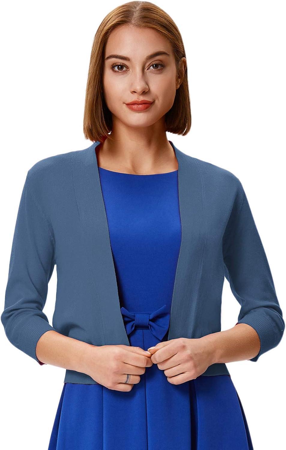 imageGRACE KARIN Women Cardigan Sweaters Lightweight Knit Cropped Cardigans Trendy 34 Sleeve Shrug Bolero S3XLAir Force Blue