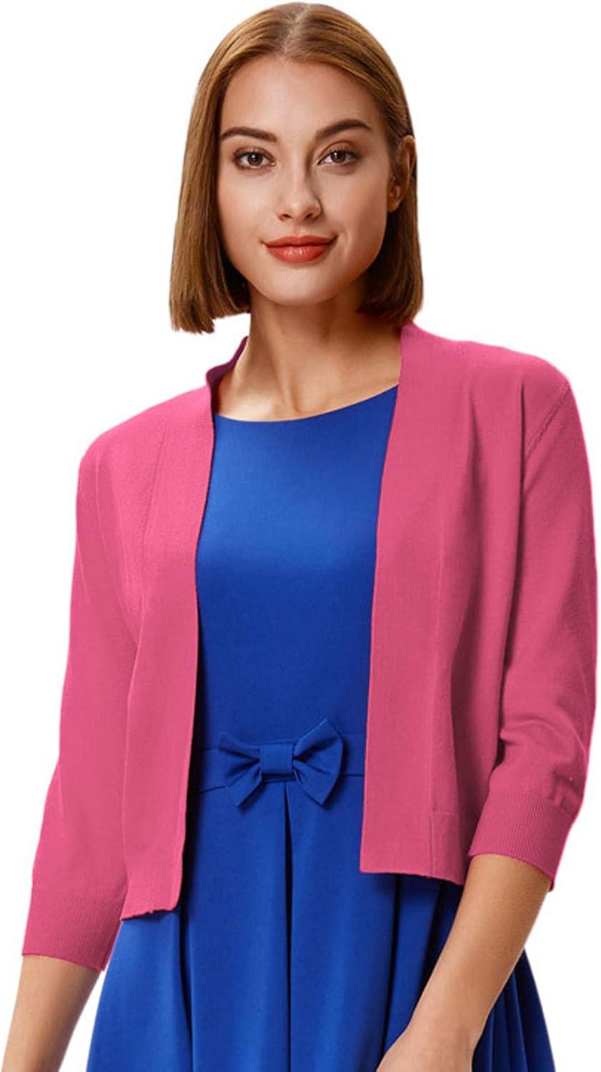 imageGRACE KARIN Women Cardigan Sweaters Lightweight Knit Cropped Cardigans Trendy 34 Sleeve Shrug Bolero S3XLBrink Pink