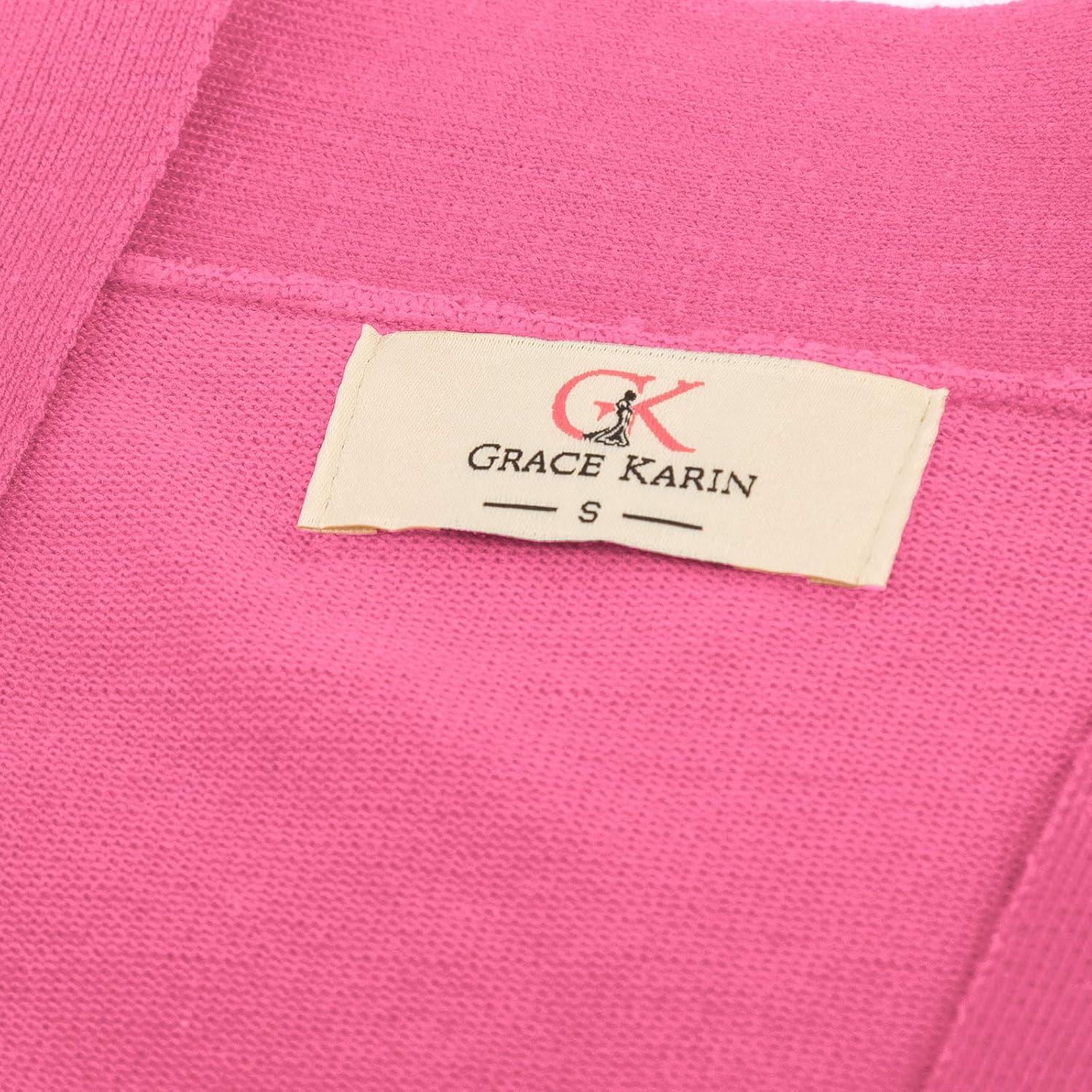 imageGRACE KARIN Women Cardigan Sweaters Lightweight Knit Cropped Cardigans Trendy 34 Sleeve Shrug Bolero S3XLBrink Pink
